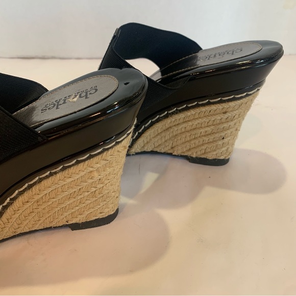 CHARLES by CHARLES DAVID black wedge platform sandals jute rope heel trim 11 - Picture 7 of 14
